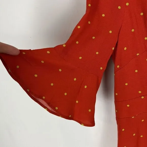 Free People All Yours Orange Polka Dot Tie V Neck Mini Dress Size 0 A Line - Picture 4 of 8